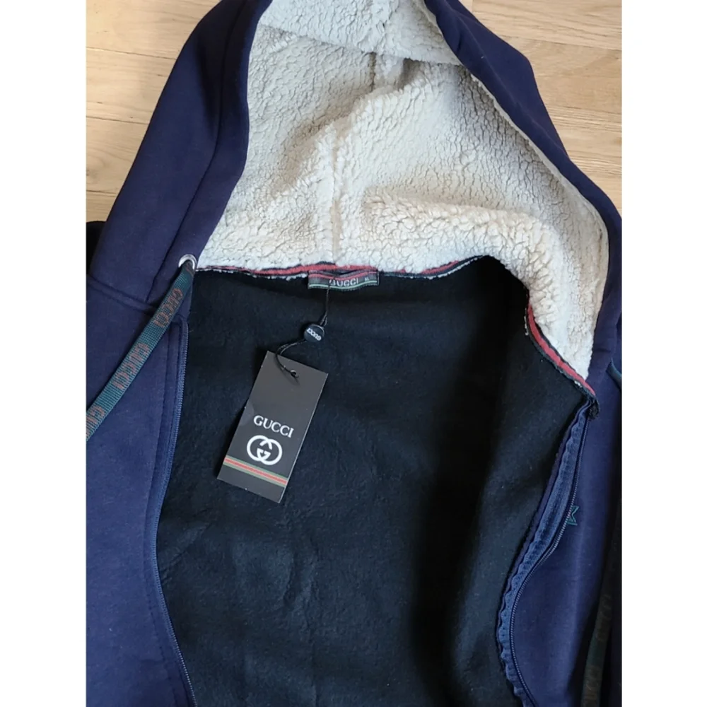 🆕️Gucci Sherpa Hood Cotton Full Zip Interlocking G Embroidered Hoodie Jacket XL